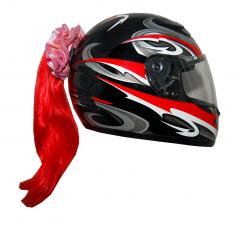 Red Motorcycle Helmet Ponytail